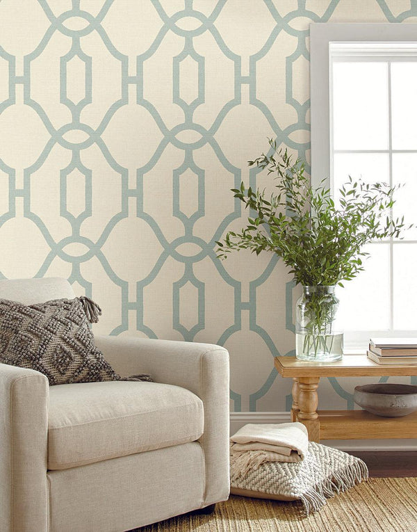 Wallpaper Magnolia Home Woven Trellis Peel & Stick Wallpaper // Beige & Blue