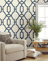 Wallpaper Magnolia Home Woven Trellis Peel & Stick Wallpaper // Blue & White