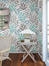 Wallpaper Marine Garden Wallpaper // Blue & Brown