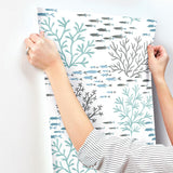 Wallpaper Marine Garden Wallpaper // Blue & Brown