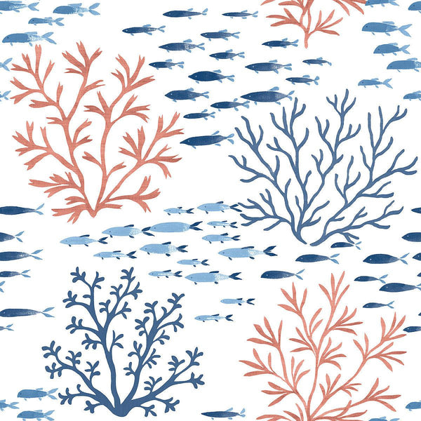 Wallpaper Marine Garden Wallpaper // Coral & Navy 