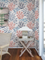 Wallpaper Marine Garden Wallpaper // Coral & Navy