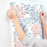 Wallpaper Marine Garden Wallpaper // Coral & Navy