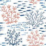 Wallpaper Marine Garden Wallpaper // Coral & Navy
