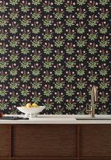 Wallpaper Meadow Flowers Wallpaper // Black & Rose Gold Metallic
