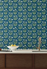 Wallpaper Meadow Flowers Wallpaper // Navy & White