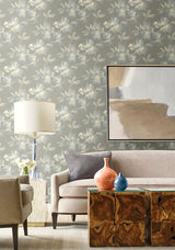 Wallpaper Midnight Blooms Peel & Stick Wallpaper // Light Blue & Grey