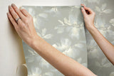 Wallpaper Midnight Blooms Peel & Stick Wallpaper // Light Blue & Grey