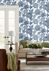 Wallpaper Midsummer Jacobean Wallpaper // White & Blue