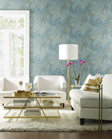 Wallpaper Oil & Marble Wallpaper // Bright Blue & Gold Metallic