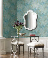 Wallpaper Oil & Marble Wallpaper // Bright Blue & Gold Metallic