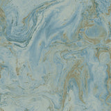 Wallpaper Oil & Marble Wallpaper // Bright Blue & Gold Metallic