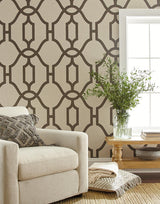 Wallpaper On Khaki Woven Trellis Wallpaper // Charcoal