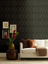 Wallpaper Oriental Lattice Wallpaper // Black & Gold