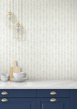 Wallpaper Painted Herringbone Wallpaper // Green