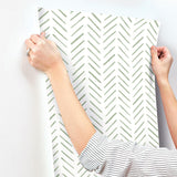Wallpaper Painted Herringbone Wallpaper // Green