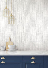 Wallpaper Painted Herringbone Wallpaper // Grey