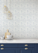 Wallpaper Painted Herringbone Wallpaper // Navy