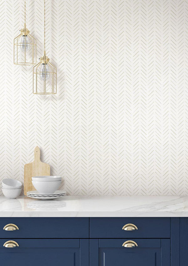 Wallpaper Painted Herringbone Wallpaper // Off White