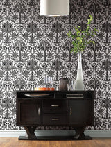 Wallpaper Palmetto Palm Damask Wallpaper // Black