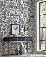 Wallpaper Palmetto Palm Damask Wallpaper // Black