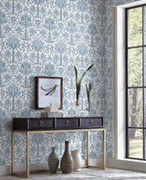 Wallpaper Palmetto Palm Damask Wallpaper // Blue