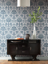 Wallpaper Palmetto Palm Damask Wallpaper // Blue