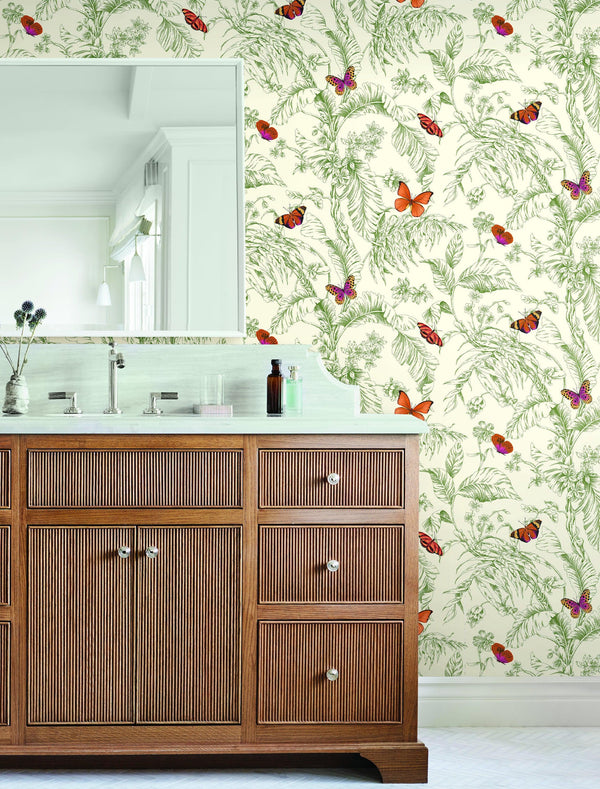 Wallpaper Papillon Wallpaper // Green & Orange