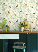 Wallpaper Papillon Wallpaper // Green & Orange