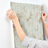 Wallpaper Parrots with Floral Bouquets Wallpaper // Blue