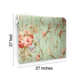 Wallpaper Parrots with Floral Bouquets Wallpaper // Blue