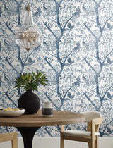 Wallpaper Peacock Block Print Wallpaper // Blue