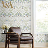 Wallpaper Pine Cone Ribbon Wallpaper // Green & Blue Metallic