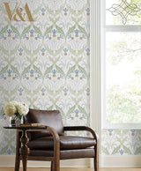 Wallpaper Pine Cone Ribbon Wallpaper // Green & Blue Metallic