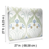 Wallpaper Pine Cone Ribbon Wallpaper // Green & Blue Metallic