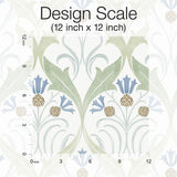 Wallpaper Pine Cone Ribbon Wallpaper // Green & Blue Metallic