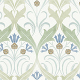 Wallpaper Pine Cone Ribbon Wallpaper // Green & Blue Metallic