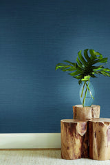 Wallpaper Plain Grass Sisal Grasscloth Wallpaper // Blue