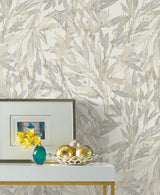 Wallpaper Rainforest Leaves Wallpaper // Cream & Grey