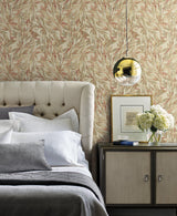 Wallpaper Rainforest Leaves Wallpaper // Red & Warm Grey