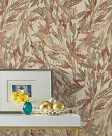 Wallpaper Rainforest Leaves Wallpaper // Red & Warm Grey