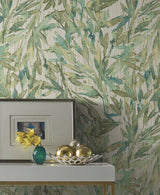 Wallpaper Rainforest Leaves Wallpaper // Teal