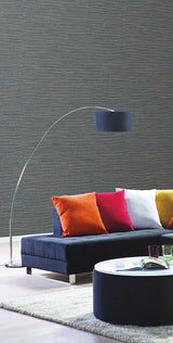 Wallpaper Ramie Weave Grasscloth Wallpaper // Dark Blue Metallic