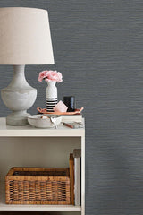 Wallpaper Ramie Weave Grasscloth Wallpaper // Dark Blue Metallic