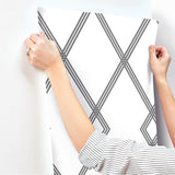Wallpaper Ribbon Stripe Trellis Wallpaper // White & Black