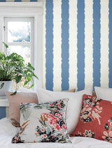 Wallpaper Scalloped Stripe Wallpaper // Blue