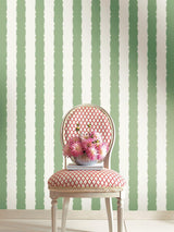 Wallpaper Scalloped Stripe Wallpaper // Green