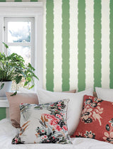 Wallpaper Scalloped Stripe Wallpaper // Green