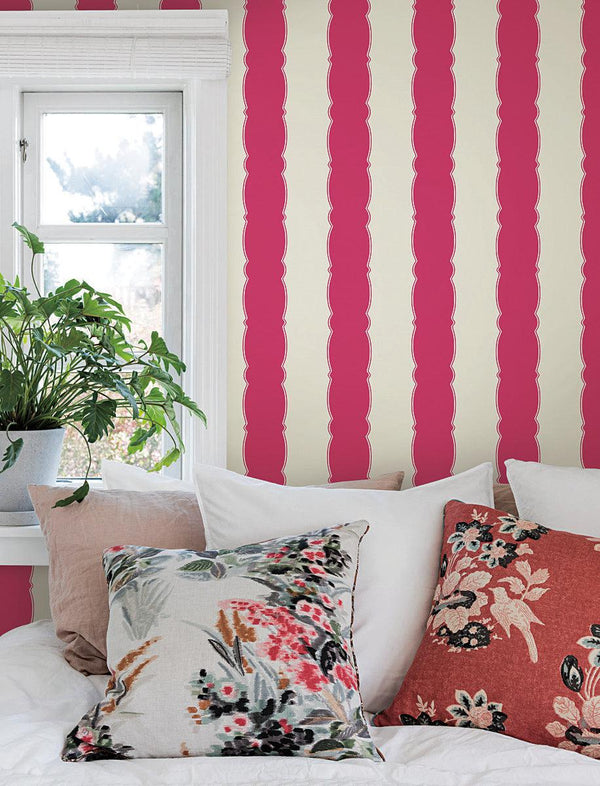 Wallpaper Scalloped Stripe Wallpaper // Red