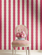 Wallpaper Scalloped Stripe Wallpaper // Red
